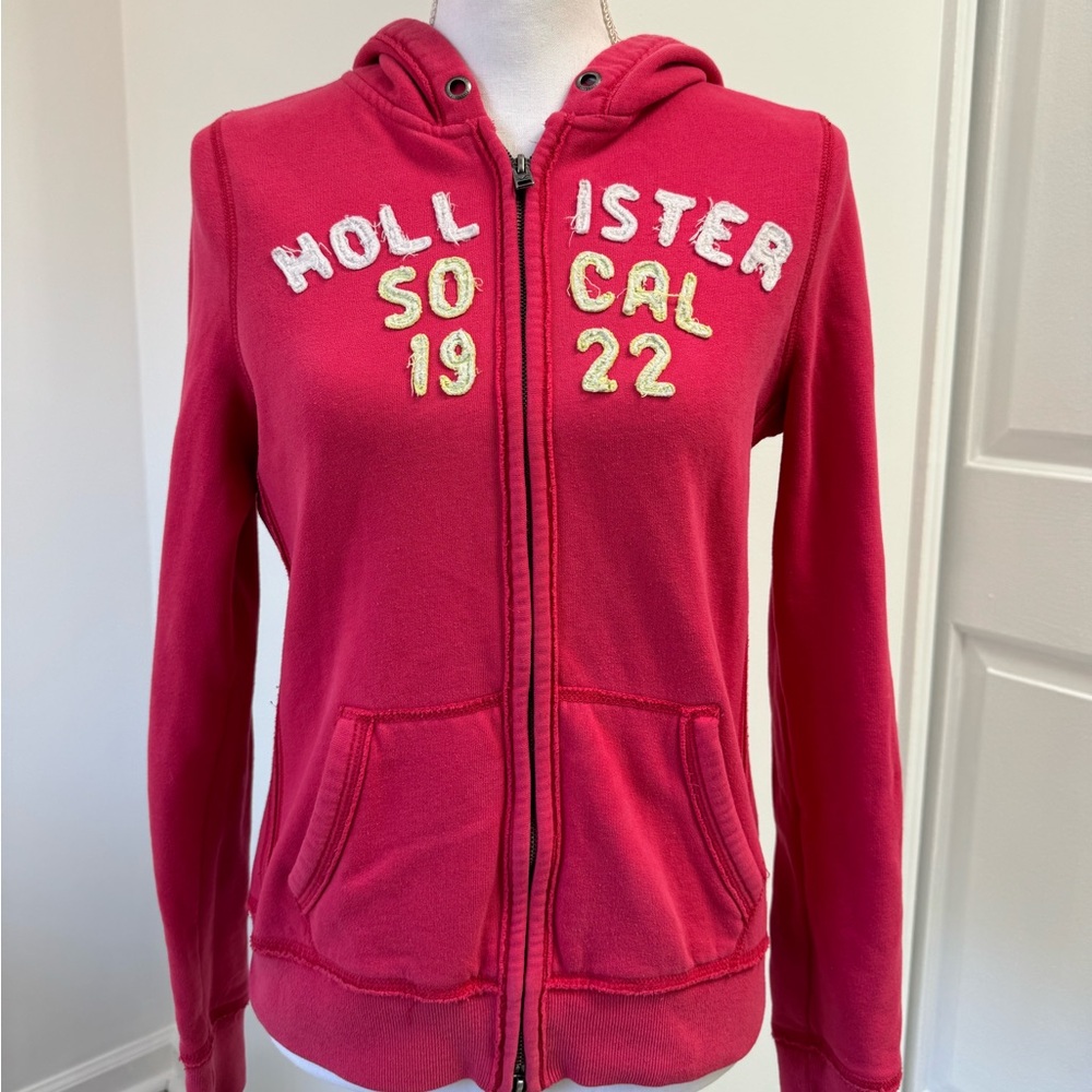 Hollister Large Pink SoCal 1922 Zip Up Hoodie‎ Fleece Lined Y2K 2000s